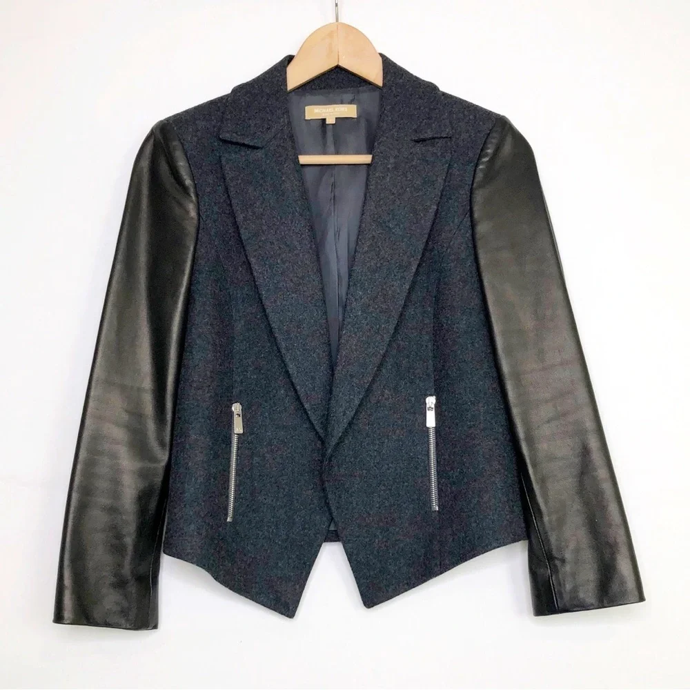 Michael Kors Black and Gray Mixed media Open closure Jacket